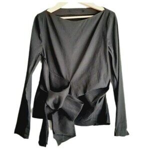 ZARA Boat Neck Tie Waist Modern Neutral Blouse Sz M